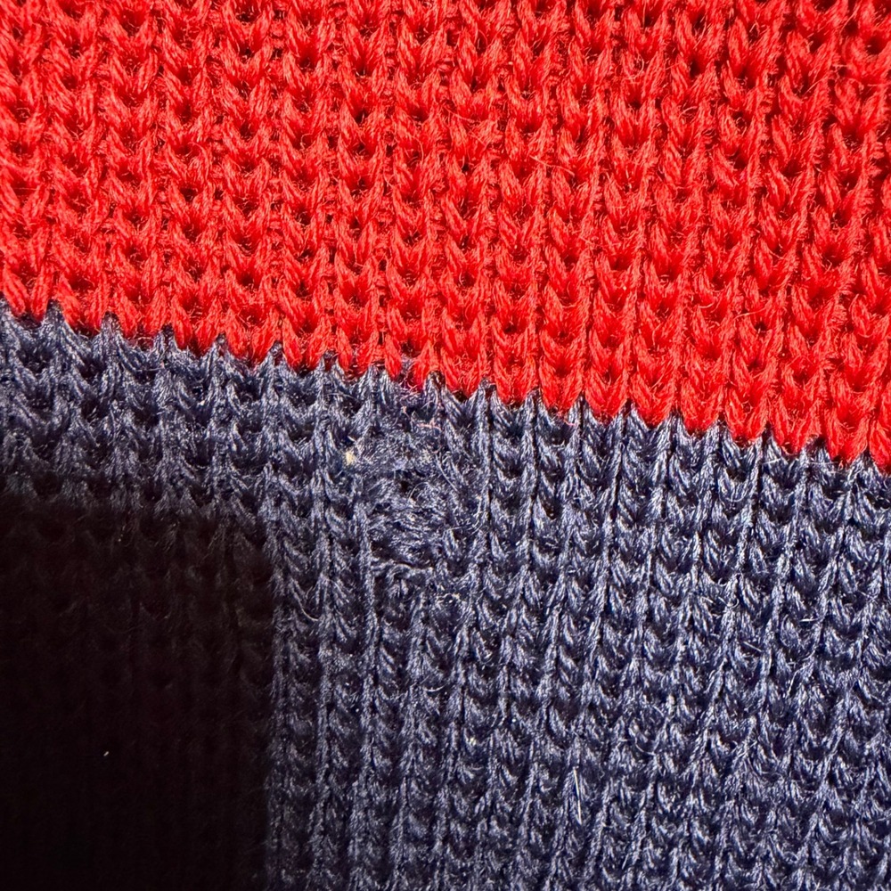 Demetre Sweater Mens XL Red Navy Striped Pure Virgin Wool Vintage 90s Distressed - Picture 9 of 11